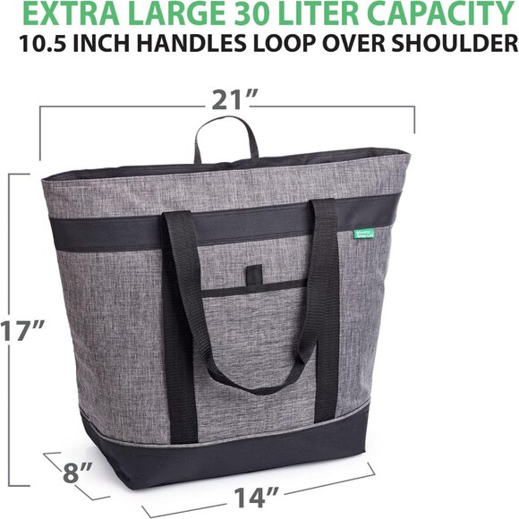 Jumbo Insulated Cooler Bag Charcoal with HD Thermal Insulation - Premium, Collap - Picture 3 of 6